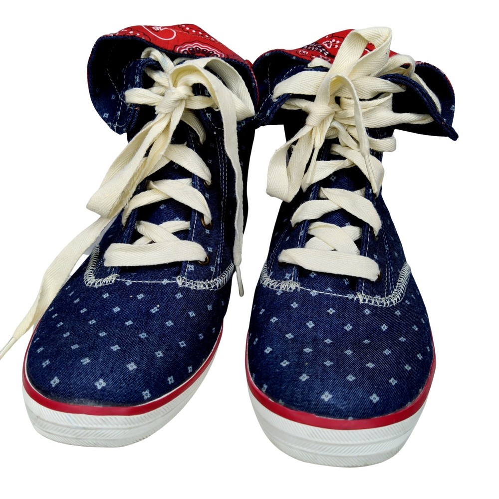 Rare Keds Mini Star Paisley Canvas High Top Sneakers Blue White Red Women US 11